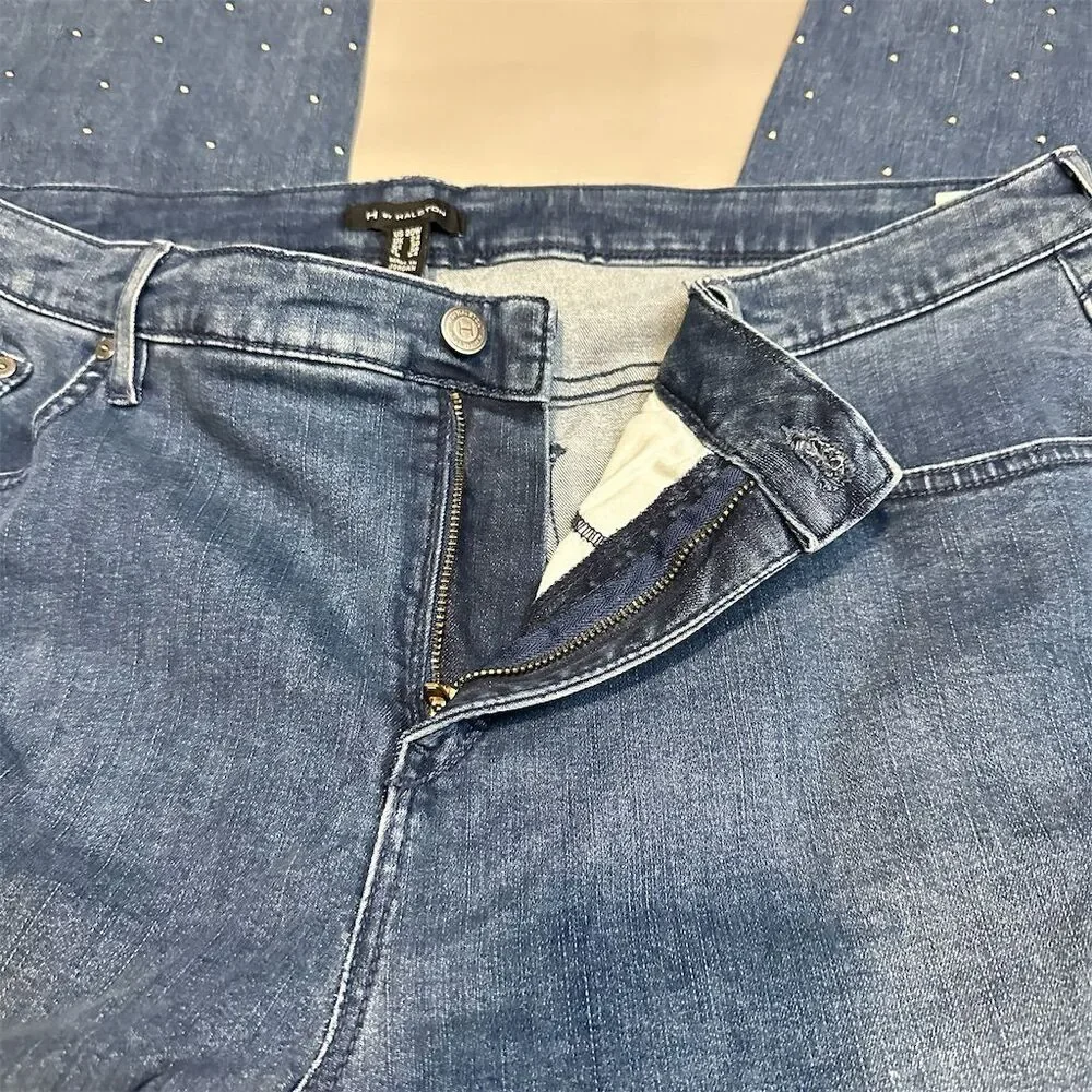 H by Halston Women's Plus Size 20 Blue Rhinestone Ankle‎ Jeans